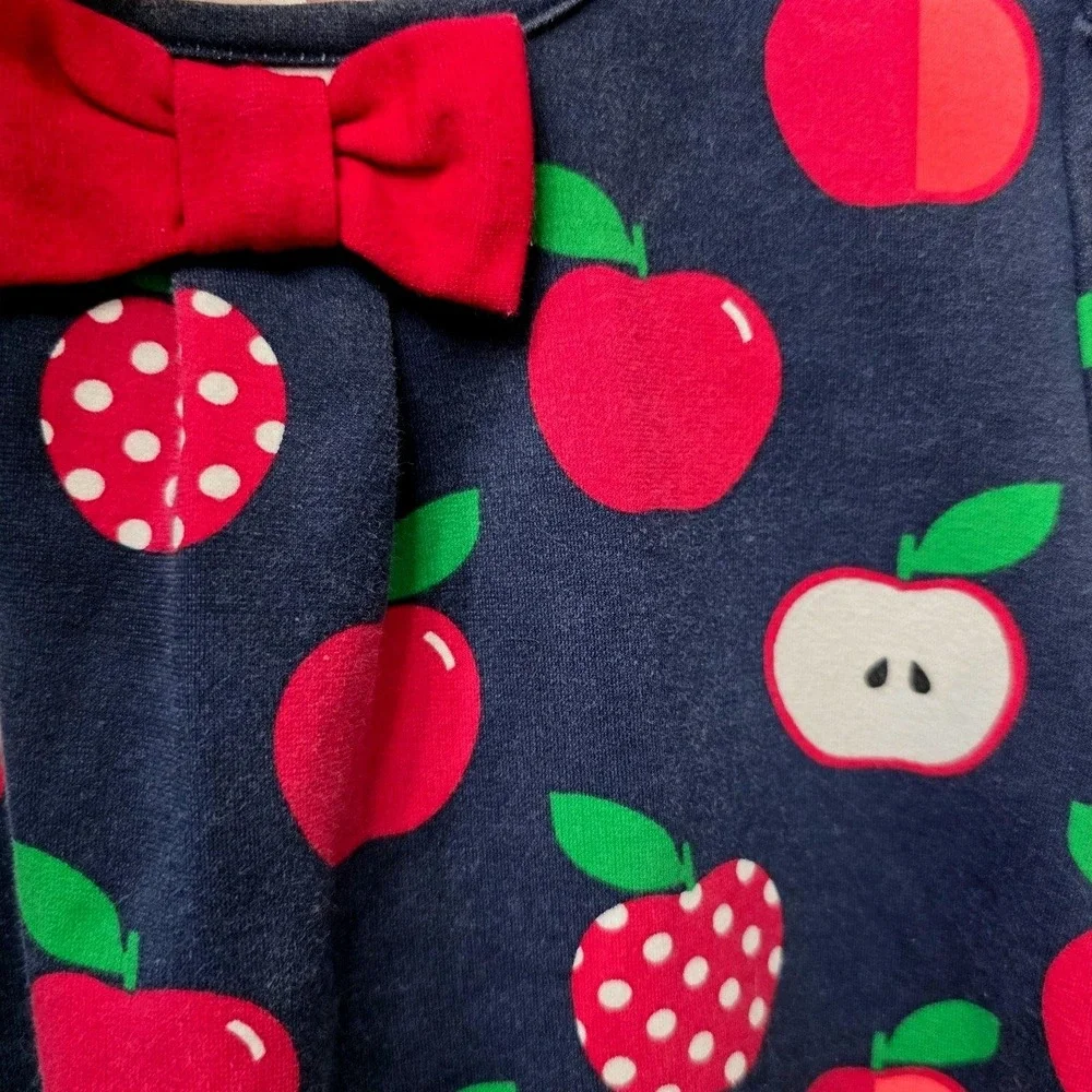 Gymboree Kids Girls Size 6 Navy Blue Apple Bow‎ Short Sleeve Dress Y2K 2000's